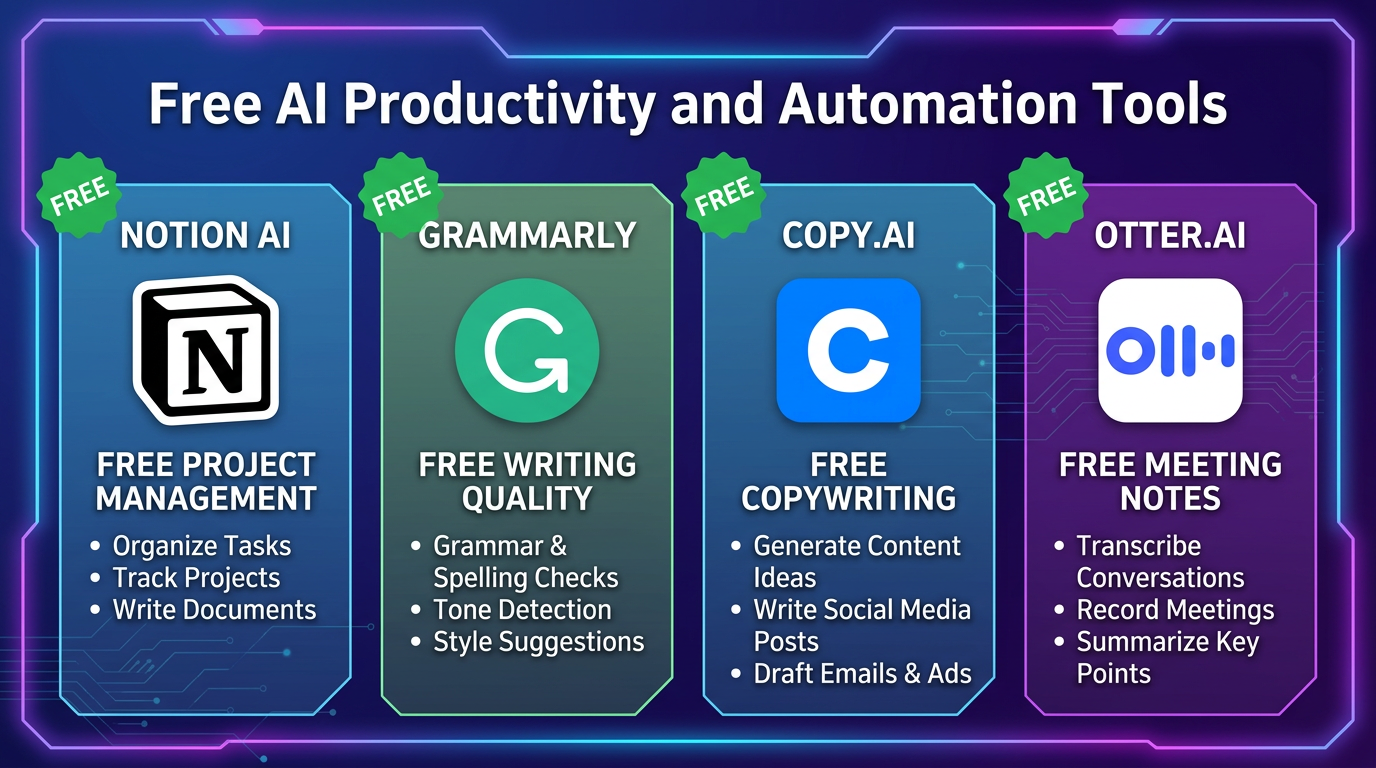 Free AI Productivity Tools: Notion AI, Grammarly, Copy.ai, Otter.ai
