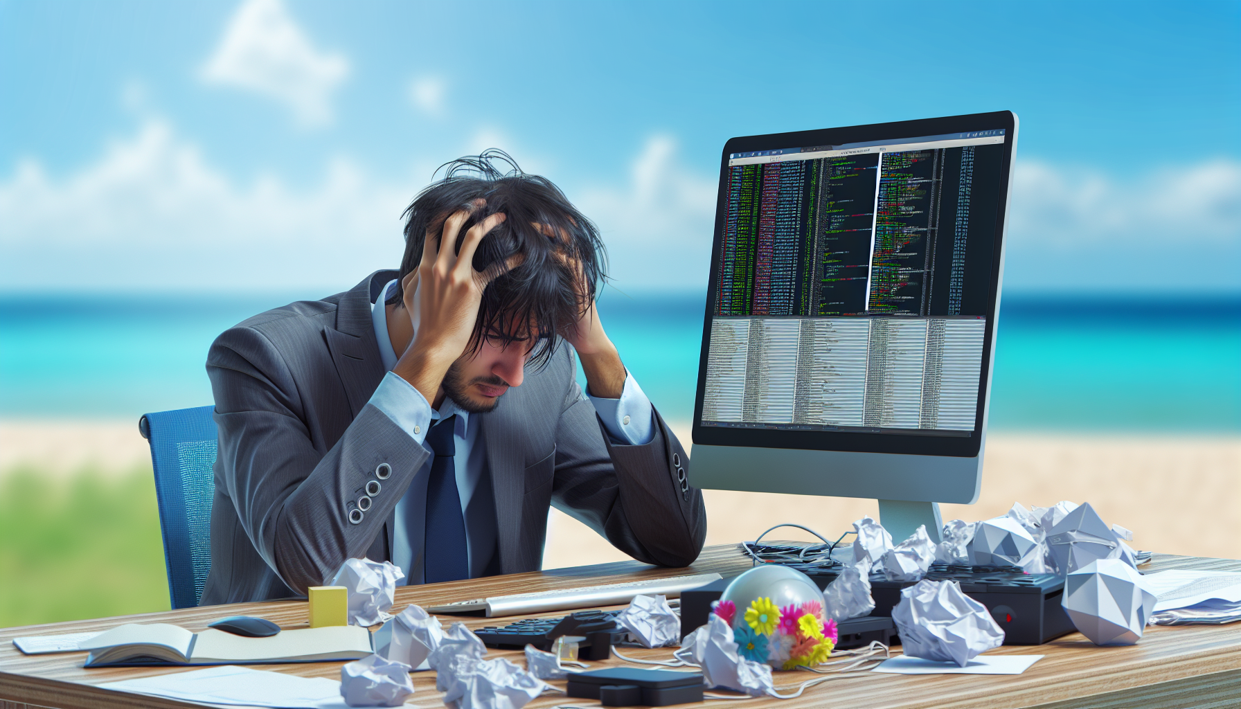 overwhelmed freelancer at cluttered software dashboard