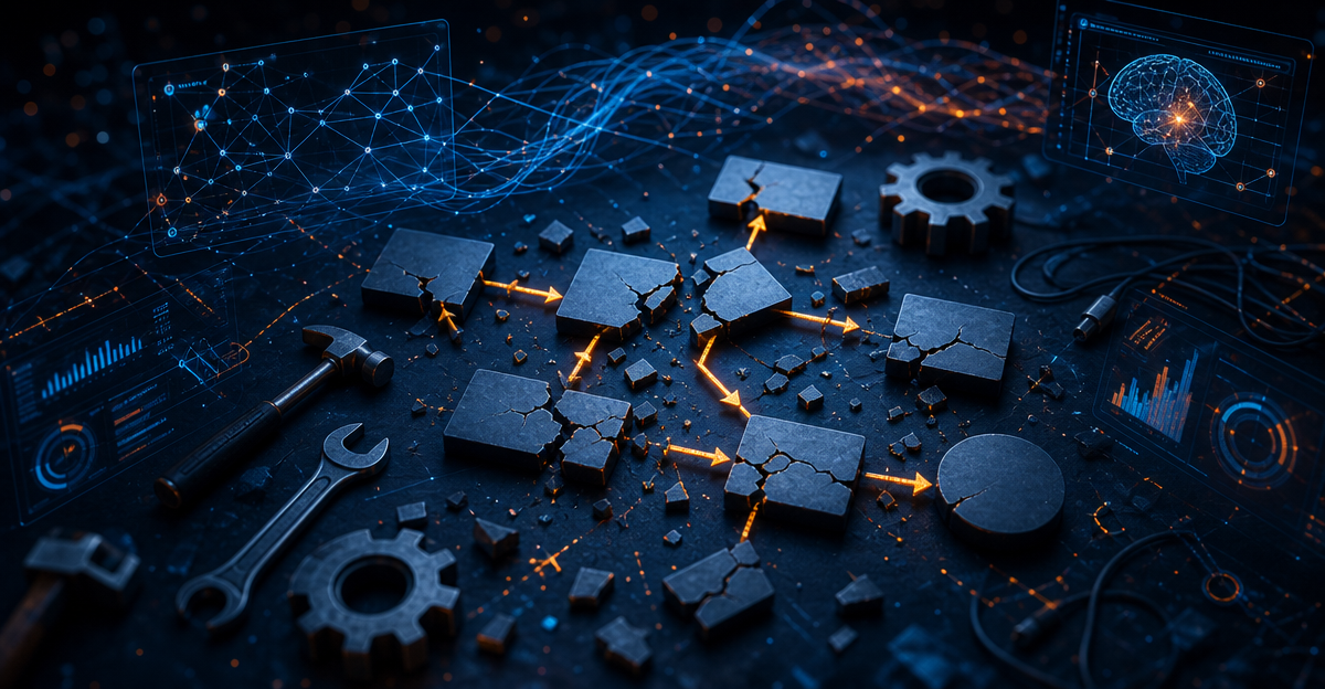 broken workflow diagram scattered tools
