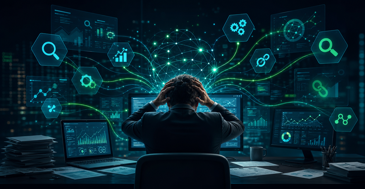 overwhelmed SEO manager multiple tools