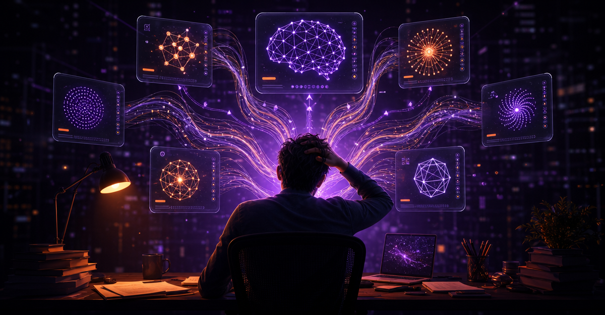 overwhelmed copywriter choosing ai models