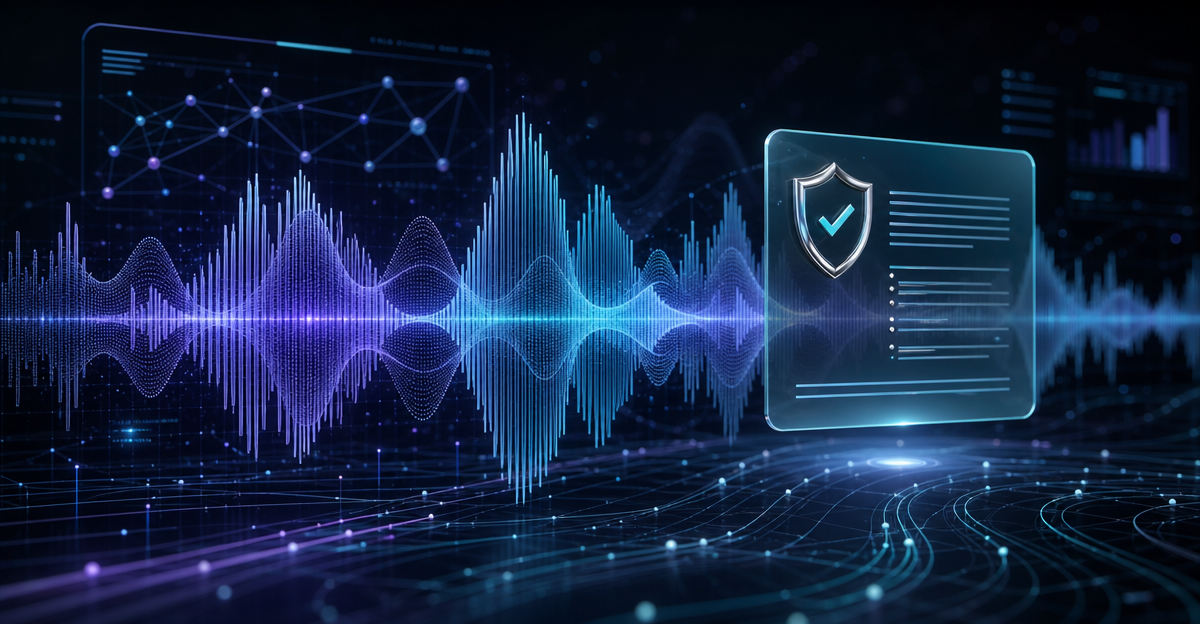 audio waveform with disclosure text overlay