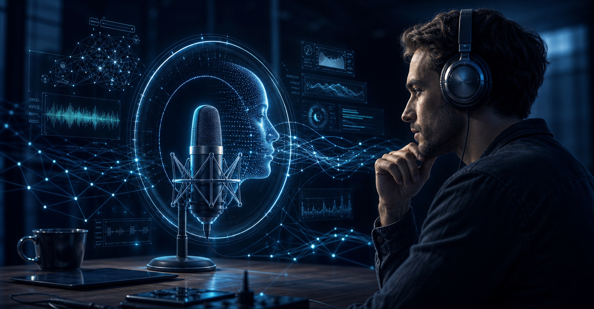podcaster reflecting microphone identity