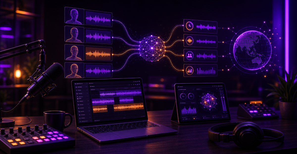 podcast batch recording workflow desk