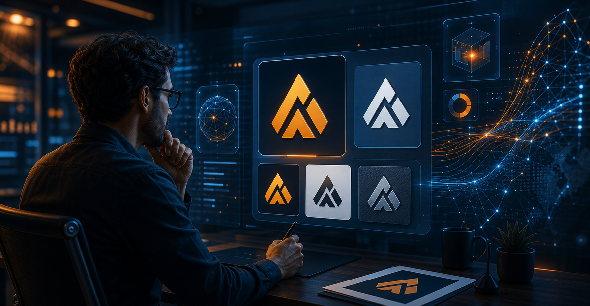 brand designer reviewing logo exports