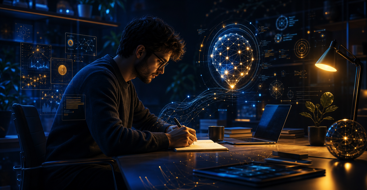 person writing story personal desk