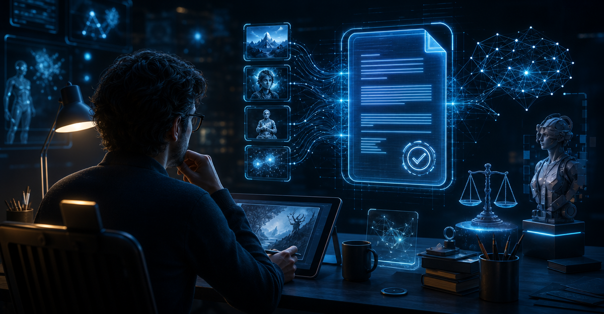 artist reviewing AI copyright documents
